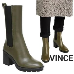Vince NEW Tall Leather Chelsea Boot Size 7 Military Green